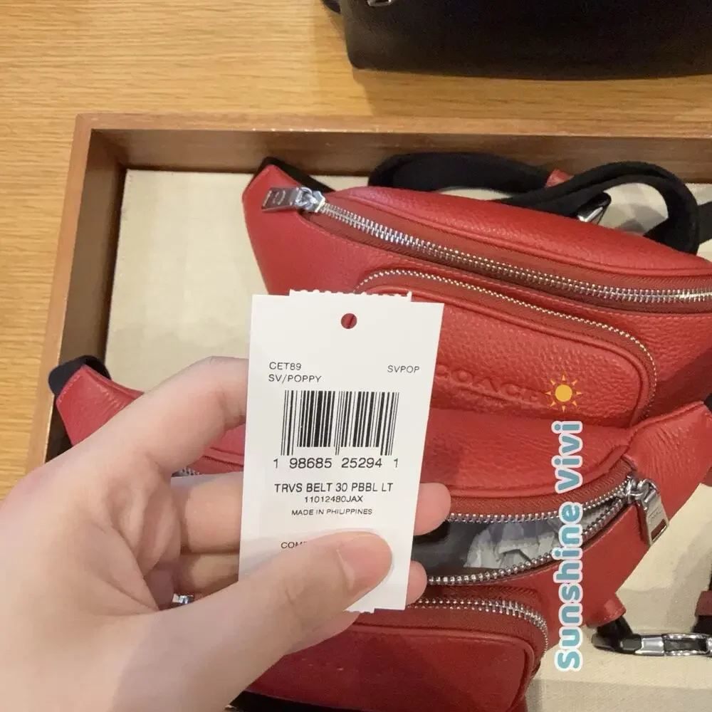 NWT Coach Travis Belt Bag 30 In Refined pebble leather CET89 Silver Poppy